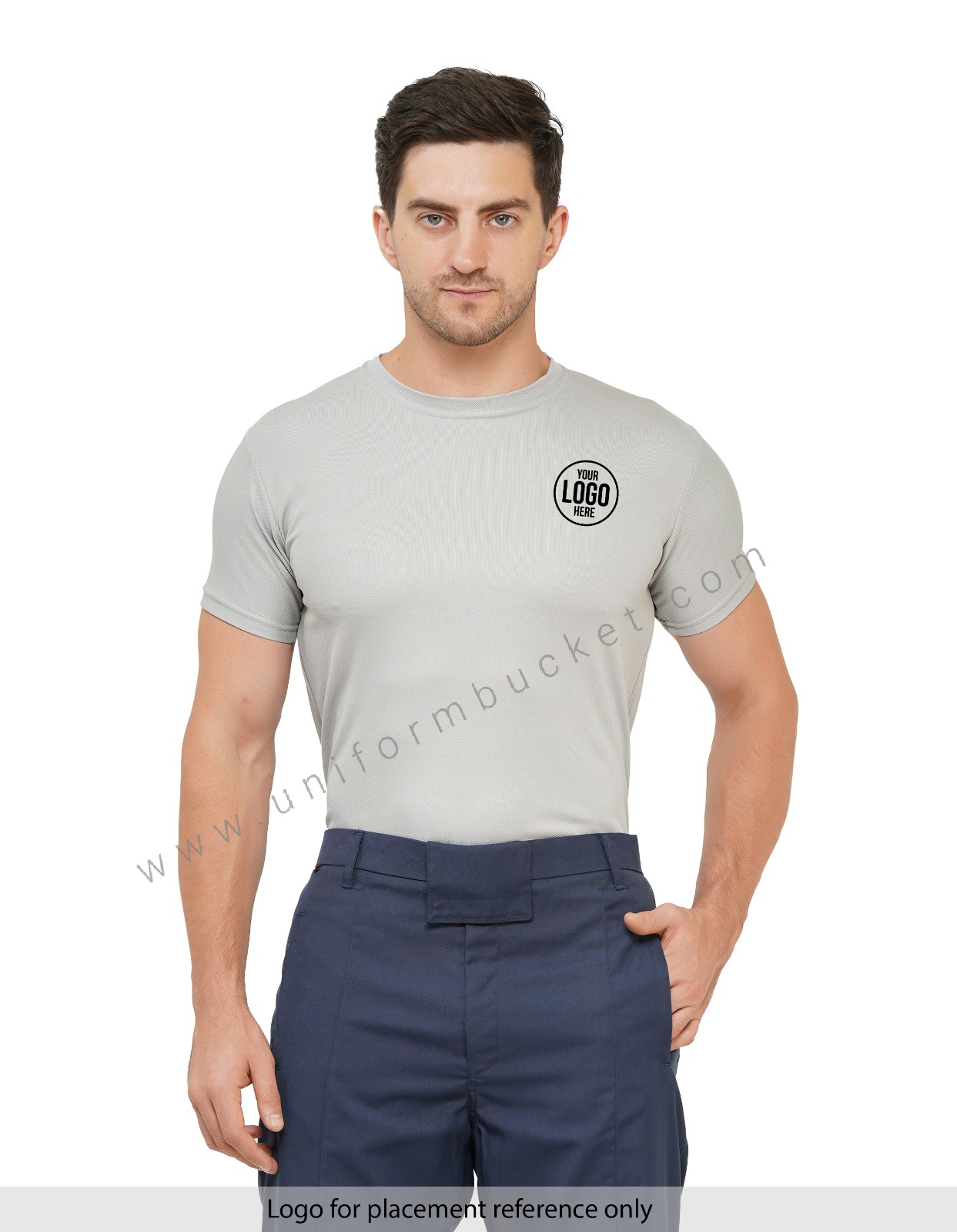 LIGHT GREY ROUND NECK POLO T-SHIRT view 1